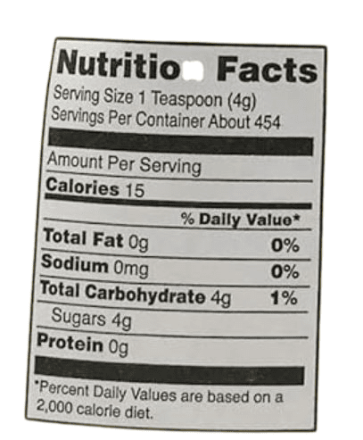 This is the Nutrition of Domino Sugar (Pure Cane).