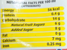 The Nutrition Facts of Dabur Real Orange Drink 
