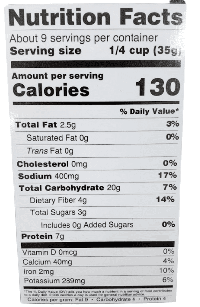 The Nutrition Facts of Ziyad Falafel Mix 