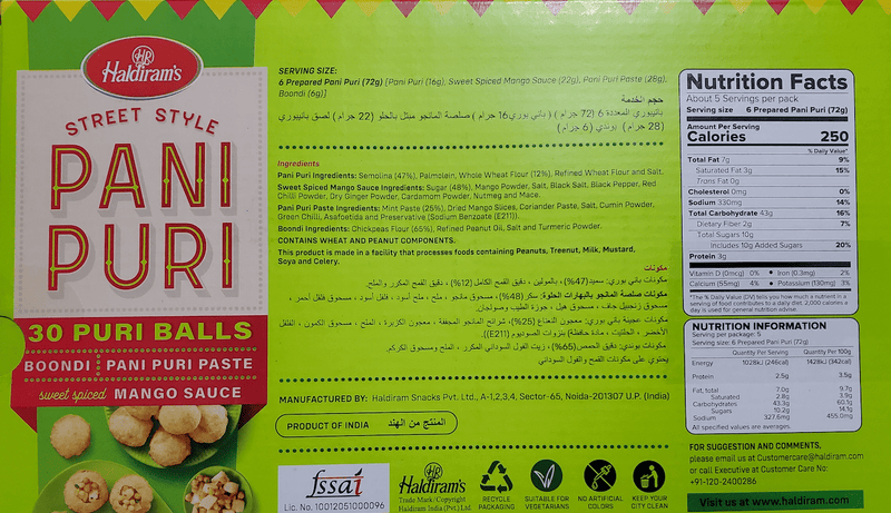 The Nutrition Facts of Pani Puri Kit 