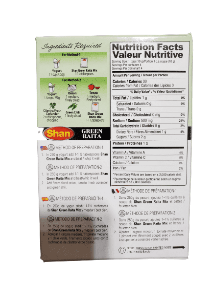 The Nutrition Facts of Shan Green Raita 