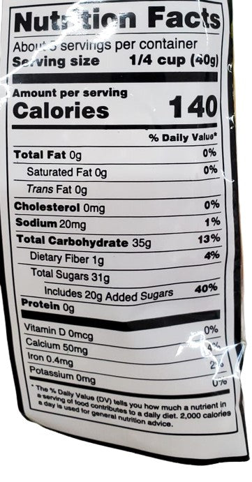 The Nutrition Facts of Swad Ginger Pieces 