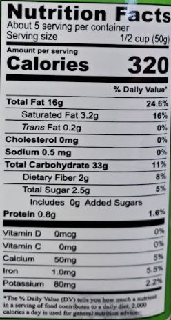 The Nutrition Facts of TOK Tapioca Sticks Chilly 