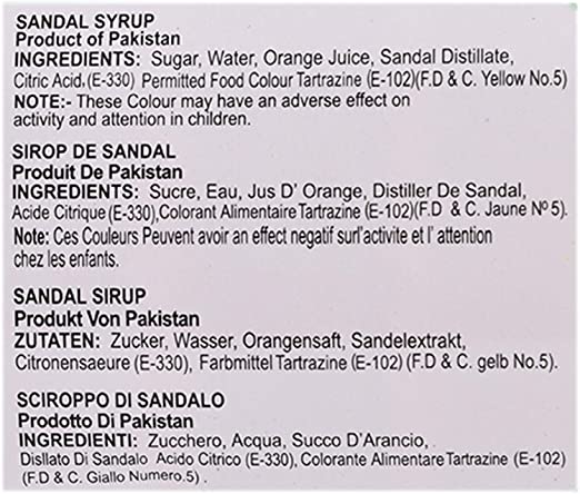 The Nutrition Facts of Ahmed Sandal Syrup 