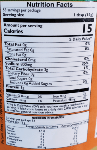 The Nutrition Facts of Mother's Recipe Ginger Garlic Paste Large 