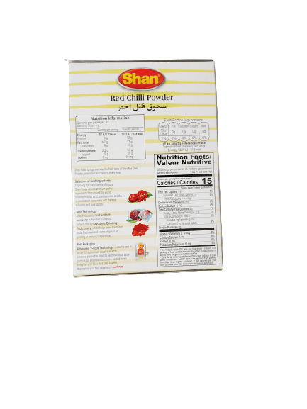 The Nutrition Facts of Shan Red Chilli Powder 